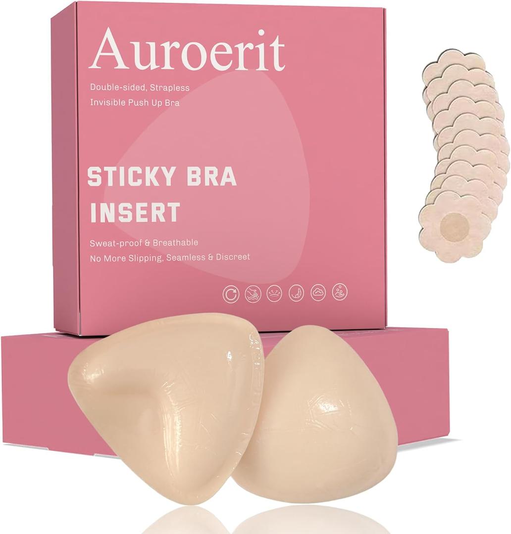 Sticky Bra Inserts,Reusable and Waterproof Double Sided Push Up Sticky Bra for Women Dresses Bikinis (Skin)