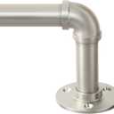 Zeerobee Curtain Rods for Windows 32 to 48, 1 Inch Industrial Wrap Around Brushed Nickel Curtain Rod, Indoor/Outdoor Room Divider Adjustable Drapery Pole, 32"-48"