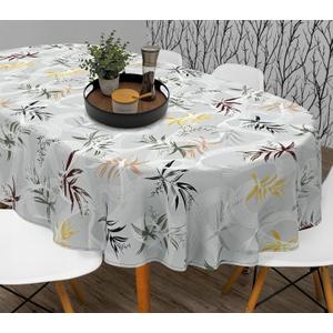 Elegant Oval Tablecloth - Water-Resistant, Fade-Resistant, Reusable Farmhouse Table Cloth for Indoor Home Decor, Beige Grey-leaf, 72" x 54" (Oval)