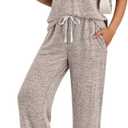 Trendy Queen 2 Piece Lounge Sets for Women Summer 2026 Henley Sweatsuit Travel Vacation Airport Outfits Pajamas Sets, 2XL