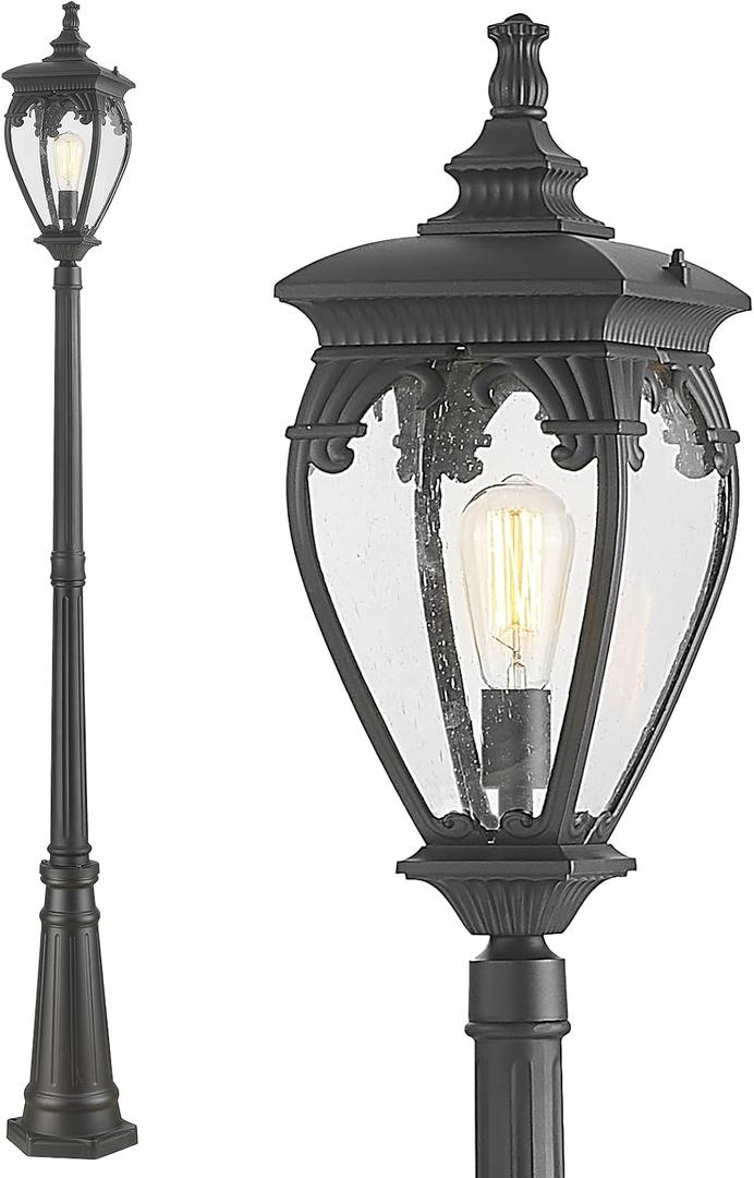 Outdoor Lamp Post Light, Lamp Posts Outdoor Lighting with Waterproof Aluminum Pole and Glass Panels, Street Lamp Light Posts for Outside Yard Garden Driveway ( 8"L x 8"W x 85.9"H)