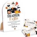Halloween Diaper Raffle Game, 6x8 Inch Arch Wooden Sign with Stand and 50 Diaper Raffle Tickets-XR19