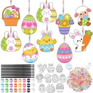 Dunzoom 30 Set Easter Craft Kit Suncatchers Kit Spring Easter Eggs DIY Suncatchers Craft Kit Make Your Own Suncatcher Paint Easter Bunny Sun Catcher Ornaments for Spring Art Craft Painting Activity