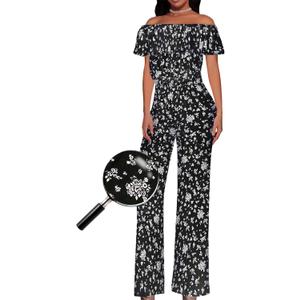 Hybrid & Company Women's Lightweight Off Shoulder Jumpsuit  Stretchy Wide Leg Romper  Casual to Formal One Piece Outfit (Medium, G219836-blackwhite)