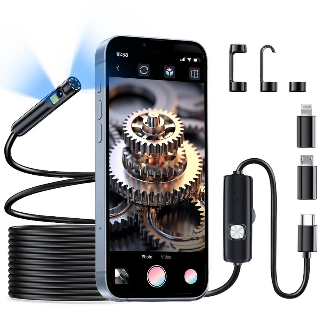 Borescope, Endoscope Camera with Light- 1920P HD Inspection Camera with Light, Dual Lens with 8+1 Adjustable LED Lights, IP67 Waterproof for Android, iPhone, iPad