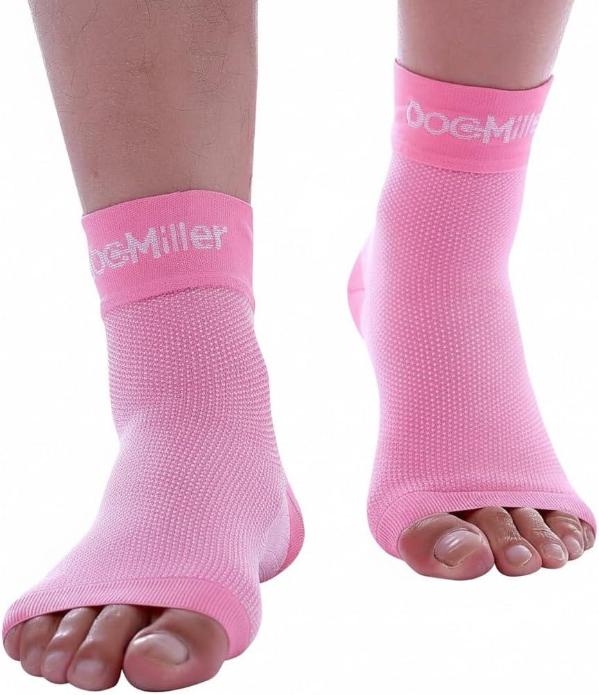 Doc Miller Ankle Brace for Women & Men  Foot Compression Sleeve, Toeless Wrap & Support for Pain Relief, Plantar Fasciitis, Achilles Tendonitis & Injury Recovery, 1 Pair (Small, Pink)