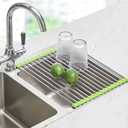 Seropy Roll Up Dish Drying Rack Over The Sink Drying Rack for Kitchen Counter, Rolling Dish Rack Over Sink Mat, Foldable Dish Drainer Stainless Steel Rack Kitchen Organization Green 17.5"x11.8"