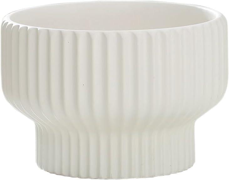 flower pot pot planters pot garden pot Simple ceramic flowerpot green plant horticultural planting circular pot vertical striped flowerpot Ceramic Flower Pot For Home Use Exquisite Light Luxury (15cm*10cm, White)