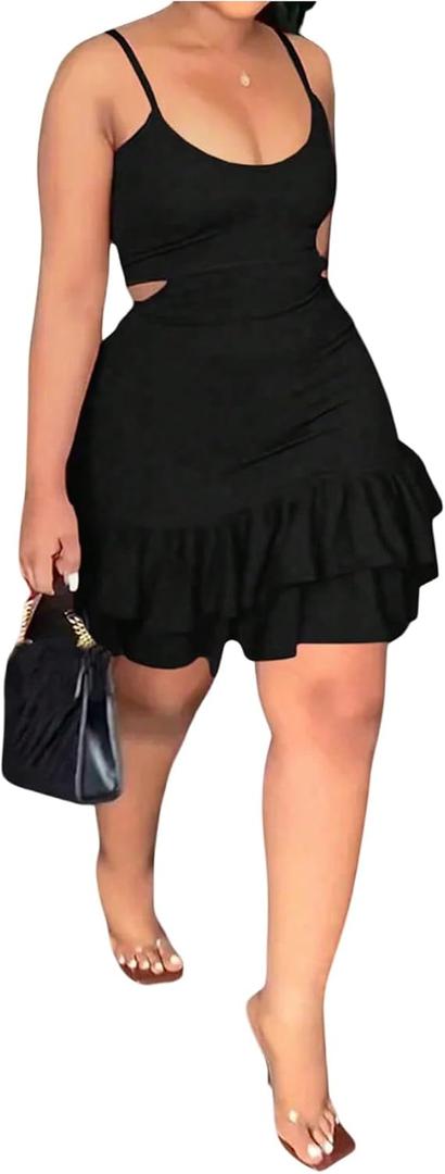 Women's Plus Size Layered Ruffle Cut Out Dresses Scoop Neck A Line Mini Cocktail Party Dresses 2XL