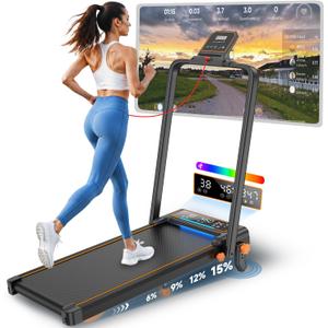 Walking Pad with 12% Incline/Adjustable Height Handle Bar, Upgraded 3.5HP Walking Pad with Handle Bar, 4 in 1 Foldable Treadmill with Incline, Electric Portable Treadmills for Home 350LBS, LED Display
