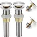 Rockgoya Bathroom Sink Drain,2 Pack Drain Stopper Bathroom Sink Without Overflow,Pop Up Drain Assembly with Detachable Strainer Basket,Built-in Anti-Clogging Strainer,Stainless Steel Brushed Nickel