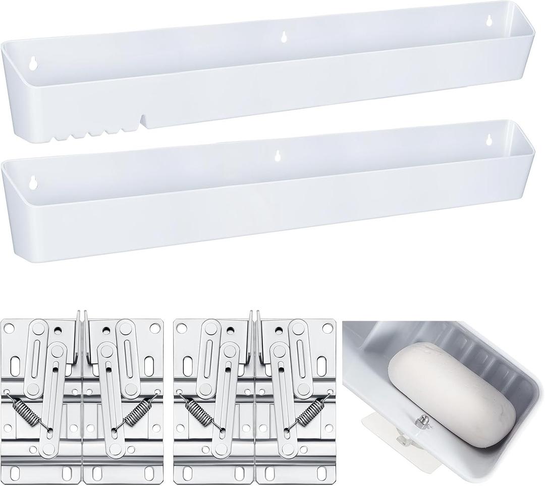 Umigy 2 Pack 24" Kitchen Sink Tip Out Tray, False Drawer Front Flip Tray with Hinges & Clips, Sink Sponge Soap Organizer for Kitchen Bathroom, White