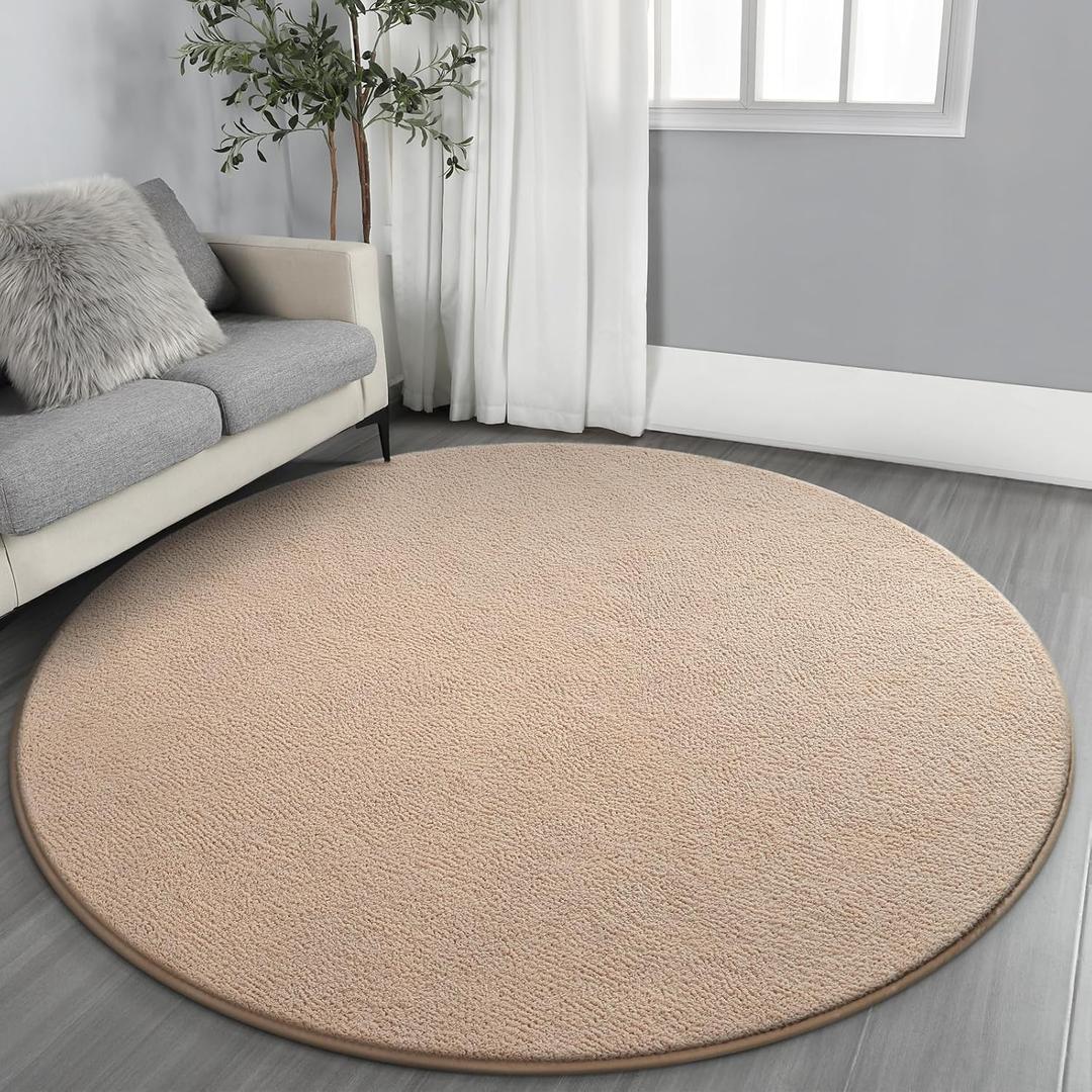 Ultra Soft Round Area Rugs for Living Room Bedroom, 5x5 Feet Beige Thickened Memory Foam Modern Indoor Circle Carpets, Non-Slip Comfy Circular Rug for Boys Girls Nursery Room Home Decor