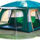 KTT Extra Large Tent 10-12-14 Person(B),Family Cabin Tents,2 Rooms,3 Doors and 3 Windows with Mesh,Straight Wall,Waterproof,Double Layer,Big Tent for Outdoor,Picnic,Camping,Family Gathering (Green)