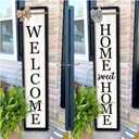 Surfapans Outdoor Welcome Sign for Front Porch Standing Large 2 Sided 45"X9" Wooden Frame Tall Vertical Leaner Long Home Sweet Home Front Door Sign for Rustic Outside Farmhouse Modern Decor (Black)