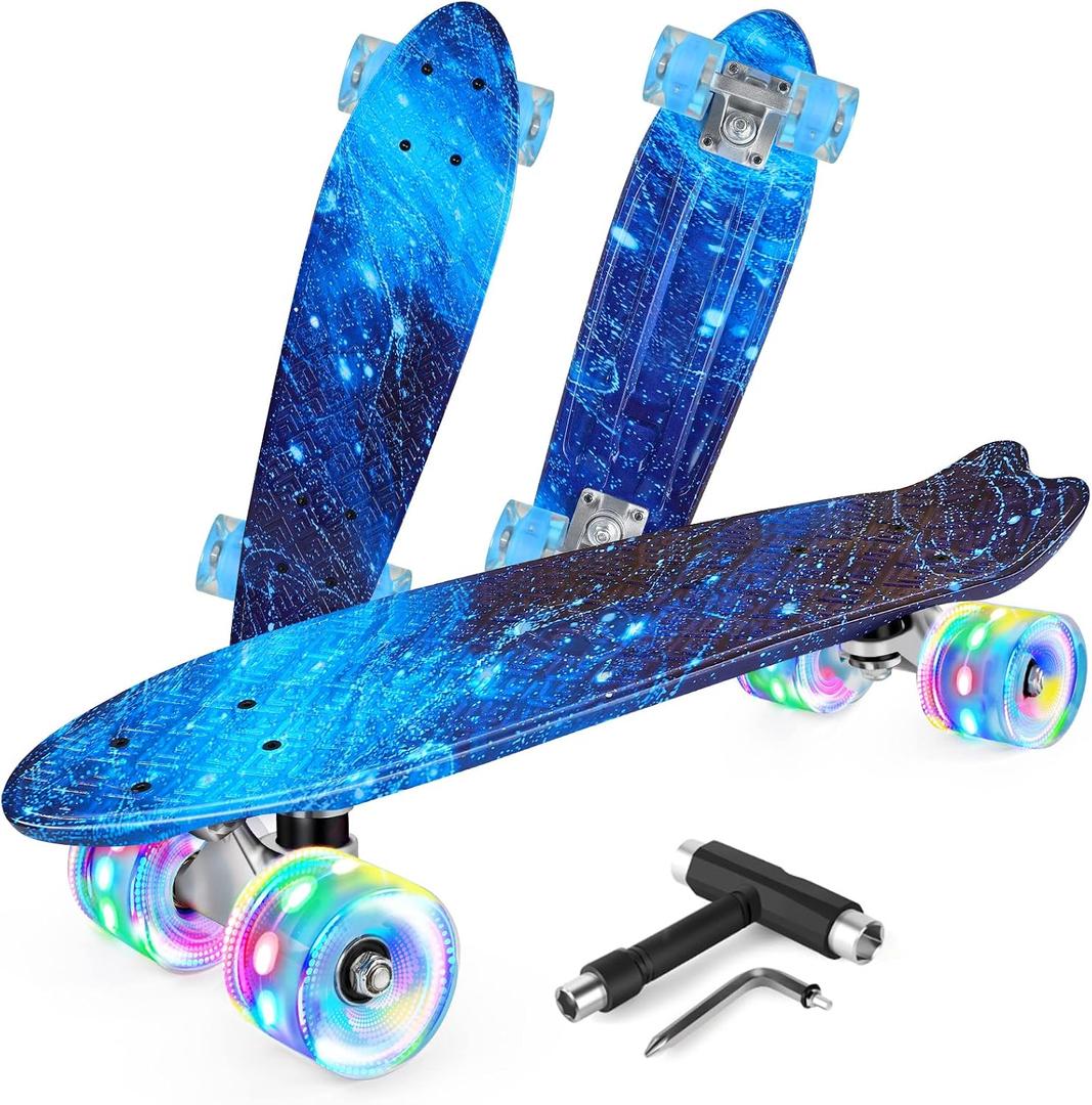 BELEEV 22 inch Skateboards for Kids, Cruiser Skateboard for Beginners Girls Boys Teens Adults, Mini Skateboards Classic Complete Skate Board with Skate T-Tool, Max Load 220 LBS