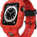 GELISHI Bands Compatible for Apple Watch Band 46mm 45mm 44mm 42mm, Men Sport Rugged Band with Protective Case for Watch Series 10 9 8 7/Series 6 SE 5 4 3 (Red)