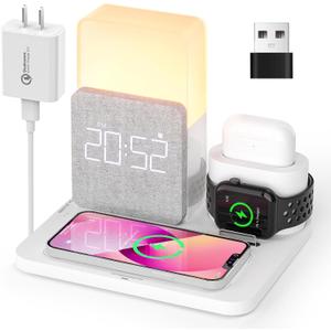 [2025 UV-Coating] COLSUR Wireless Charging Station, 3 in 1 Charging Station, Alarm Clock with Wireless Charger, iPhone 12/13/14/15/16 Pro/13 Mini/13 Pro Max/12 pro, AirPods