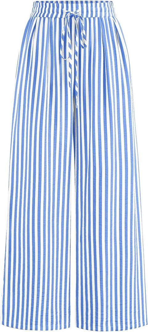 PRETTYGARDEN Womens Pants Elastic Waist Floral Lightweight Palazzo Pants for Women Casual Lounge Wide Leg Pants Woman (L)