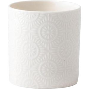 Ceramic Kitchen Utensil Holder, White Embossed Pattern, Farmhouse Style Counter Organizer