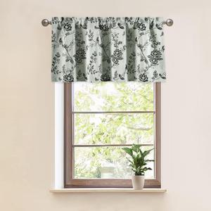 VOGOL Floral Valance for Kitchen Windows, Black Butterfly Pattern Light Filtering Valances for Living Room, Rod Pocket Window Treatment for Farmhouse, 42 x 18 Inches, 1 Panel