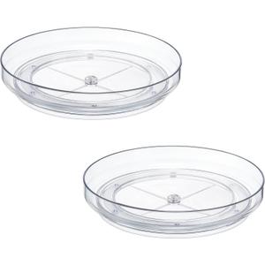 2 Pack 9 Inch Clear Acrylic Lazy Susan, Non-Skid Turntable Organizer for Cabinet, Kitchen, Pantry Organization Storage, Refrigerator, Vanity Makeup, Bathroom Countertop Organizing, Rotating Spice Rack