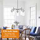 Contemporary 5 Light Large Chandeliers Modern Clear Glass Shades Pendant Lighting Brushed Polished Nickel Dining Room Lighting Fixtures Hanging Adjustable Wire Semi Flush Ceiling Lights