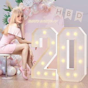 3FT Marquee Light Up Numbers 20th Birthday Decorations for Women Men, Large Marquee Numbers 20 Twenty Years Olds Party Decor, Big Mosaic Numbers Anniversary Decorations