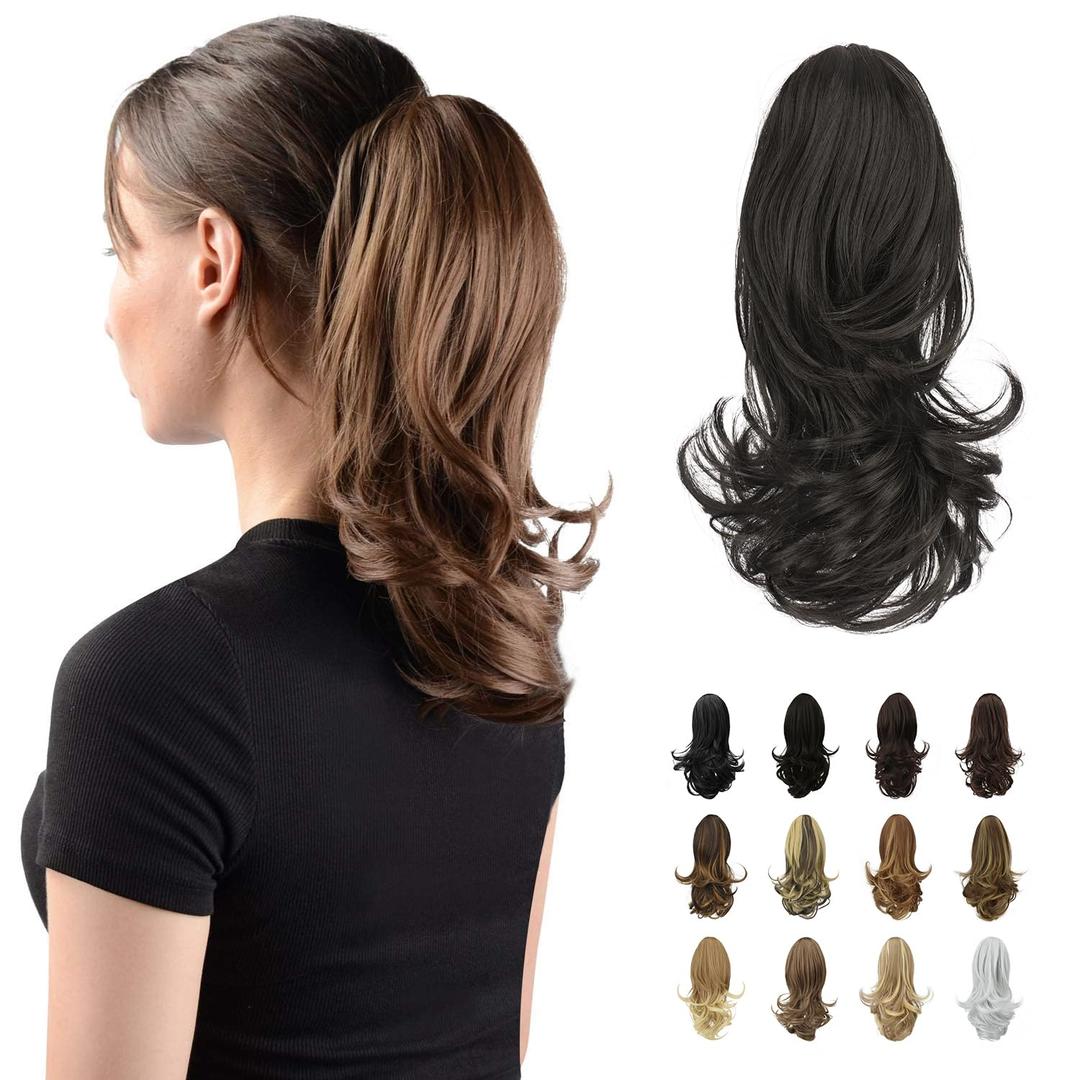 Sofeiyan 13" Ponytail Extension Long Curly Ponytail Clip in Claw Hair Extension Natural Looking Synthetic Hairpiece for Women, Darkest Brown Tend to Black Sofeiyan 13" Ponytail Extension Long Curly Ponytail Clip in Claw Hair Extension Natural Looking Synthetic Hairpiece for Women, Darkest Brown Tend to Black