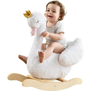 labebe Kids Rocking Horse White Swan, Stuffed Animal Wooden Rocker for Children 6 Months Boys and Girls/Nursery Christmas, Birthday Gift (Rocking Swan), Large