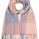 Womens Scarf Winter Blanket Large Scarves Thick Soft Warm Plaid Chunky Scarfs (D-mix Light Pink)