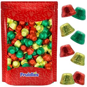 Fruidles Christmas Bells Chocolate, Milk Chocolate Party Bag Fillers, Individually Wrapped Foils, Resealable Bag, Kosher Certified Dairy (1 Pound), Pack Of 2, BBD: 11/02/2026