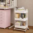 MIOCASA 3-Tier Metal Utility Rolling Cart, Heavy Duty Multifunction Cart with Lockable Casters, Easy to Assemble, Suitable for Office, Bathroom, Kitchen, Garden