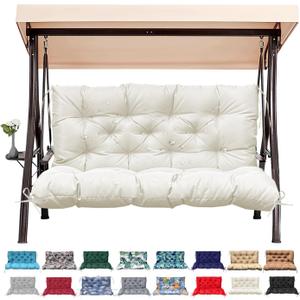 Outdoor/Indoor Swing Replacement Cushion, 2 or 3 Seats Bench Cushions with Backrest, Thicken 4" Recliner Seat Pad for Garden/Patio, Waterproof Premium Tufted Cushion with Ties(Off-White-40x40x4in)