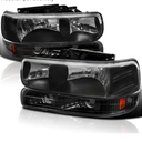 SPEC-D TUNING Black Housing Clear Lens Headlights + Bumper Lights Compatible with 1999-2002 Chevy Silverado 2000-2006 Tahoe Suburban, Left + Right Pair Headlamps Assembly