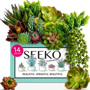 SEEKO Succulents Artificial Succulent - 14pc Assorted Premium Faux Fake Succulents with Realistic Texture SEEKO Succulents Artificial Succulent - 14pc Assorted Premium Faux Fake Succulents with Realistic Texture