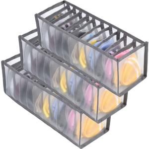 TIGARI Sock Wardrobe Clothes Organizer, Sock Organizer Drawer Divider, Foldable Drawer Compartment Storage for Socks (Gray) (Socks 11 Grids-3Pcs)