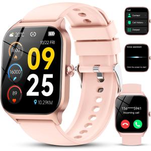 Smart Watch for Men Women, 1.85" HD Fitness Tracker with Bluetooth Calls/AI Voice Control, IP68 Waterproof, 115+Sports Modes, 24/7 Heart Rate/Sleep Fitness Watch Compatible with iOS/Android , Pink