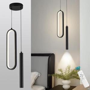 Black Modern Mini LED Pendant Light with Remote Control, 24W 3-Color Temp Stepless Dimmable Ceiling Hanging Light for Bedroom Kitchen Island Dining Room Foyer Entryway