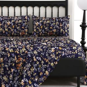 4 Pieces King Sheet Set Floral, Boho Sheets Soft Microfiber Deep Pocket, Floral Sheets (King, Tranquil Night Bloom)