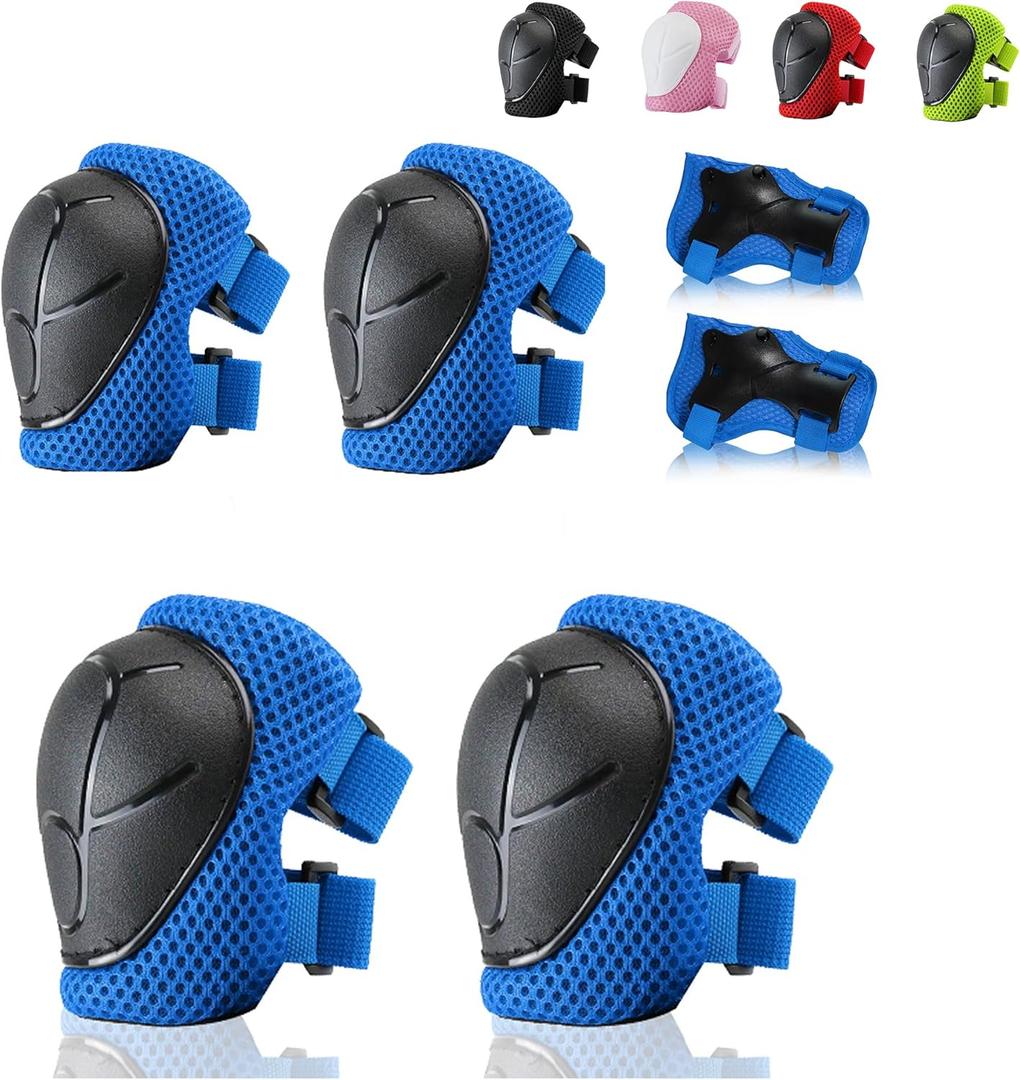 Knee Pads for Kids Toddler Knee Pads and Elbow Pads Set Kids Protective Gear Set with Wrist Guards 3 in 1 Kids Knee Elbow Pads for Cycling Skating Bike Rollerblading Scooter, 3-14 Years (Blue)