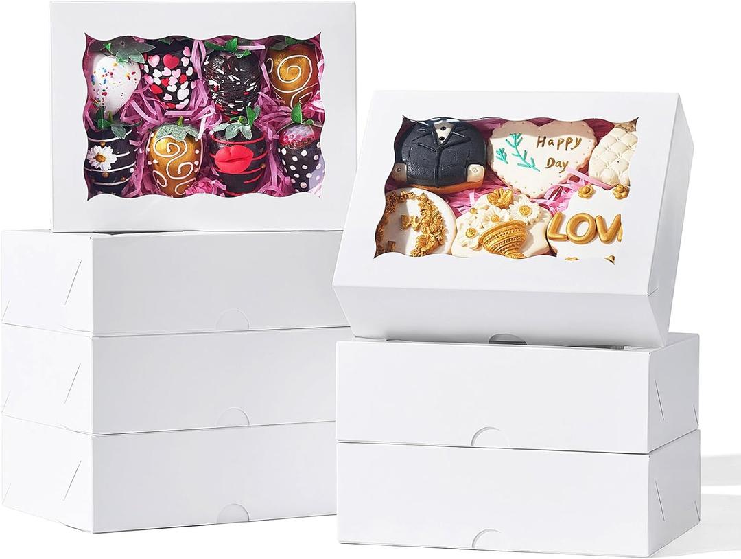 50 PCS 8x5x2 Inch Bakery Boxes with Window for Chocolate Covered Strawberries, Cookies, Cakesickle, Browines, Donut &More