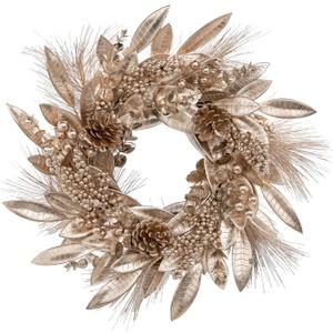 16" Artificial Christmas Wreaths for Front Door Champagne Wreath with Pinecones and Magnolia Leaves for Christmas Thanksgiving Winter Holiday Door Decoration