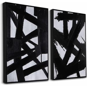 Zessonic Black And White Abstract Wall Art - Black Painting Stroke Graffiti Artwork for Living Room, Bedroom, Office Decor,16" x 24" x 2