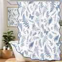 ORTIGIA Blue White Leaf Shower Curtain,Floral Botanical Butterflies Cute Scalloped Shower Curtain Waterproof Fabric Spring Summer Bathroom Decor with Metal Hook 72 W x 72 H Inch