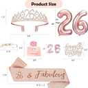Awfrky 26th Birthday Decorations for Her Women, Including 26 year old Birthday Cake Topper, Queen Sash with Pearl Pin, Sweet Rhinestone Tiara Crown, Number Candles and Balloons Set, Rose Gold