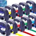 Weemay Compatible Dymo Label Maker Refills Replacement for Dymo LetraTag Plastic 1/2x13 Refill for LetraTag 200B LT-100H LT-100T QX50 Label Makers (12mm x 4m, 10 Pack)