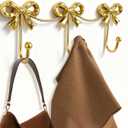 Gold Bow Decor for Girls Room Decor - 3-Link Mental Gold Bow Hooks for Wall, Golds Bows Hangers for Coats, Bags, Bath Towels, Bathroom, Loveshackfancy Decor, Girl Nursery ,Coquette Room, 14.1*4.5