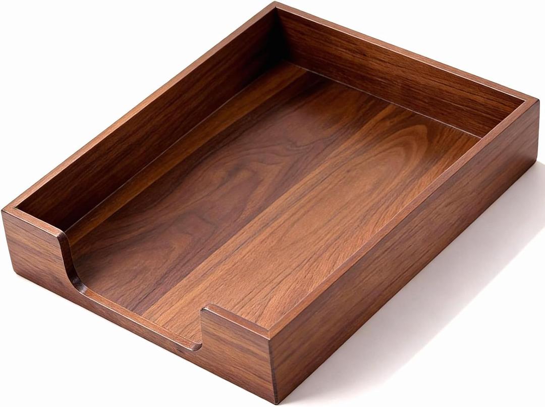 Bamber Wood Letter Tray Wooden Desk Organizer Paper Document File Tray for Office Supplies Collection Folders Notebooks, Black Walnut