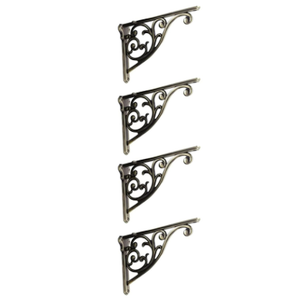 Khtumeware 4 Pack Brushed Antique Brass Shelf Bracket 8 Inch, Decorative Brackets for Shelving, Heavy Duty Vintage Ornate Shelf Bracket , Hardware Included,7.87x5.6x1.73 Inch